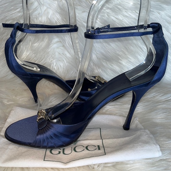 Authentic Gucci Blue Satin with Swarovski Crystal Sandals/Heels (Mismatch) - Picture 2 of 16
